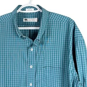 Onward Reserve Button Down Shirt Mens XXL Teal Blue Gingham Check Non-Iron